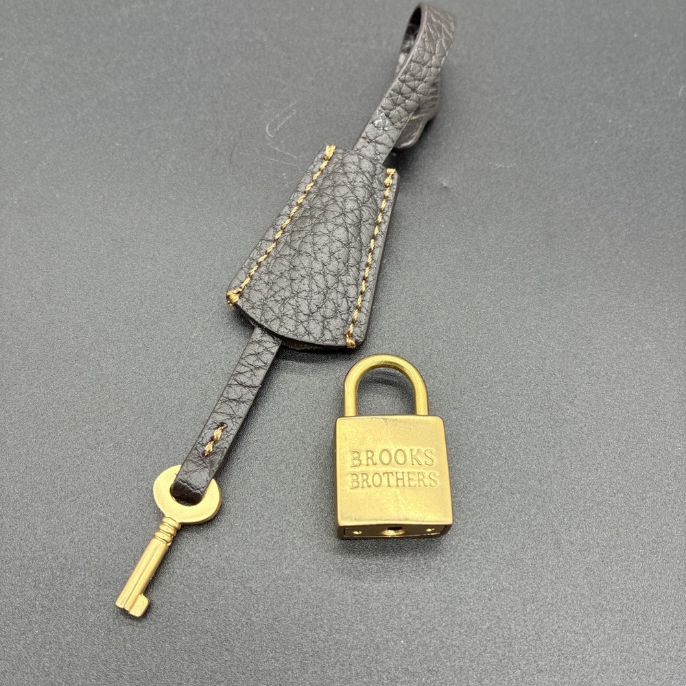 Brooks Brothers Brass Padlock Lock & Key Leather Strap Luggage Bag Accessory